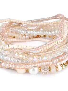 Versatile Bead Bracelet Set for Women - 8 Colorful Stretchy Stackable Designs